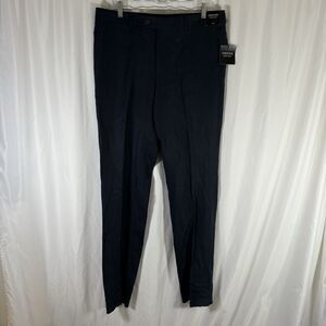 New Nordstrom Men's Shop Linen Pants Men's 34R Navy Blue Flat Front Office Work